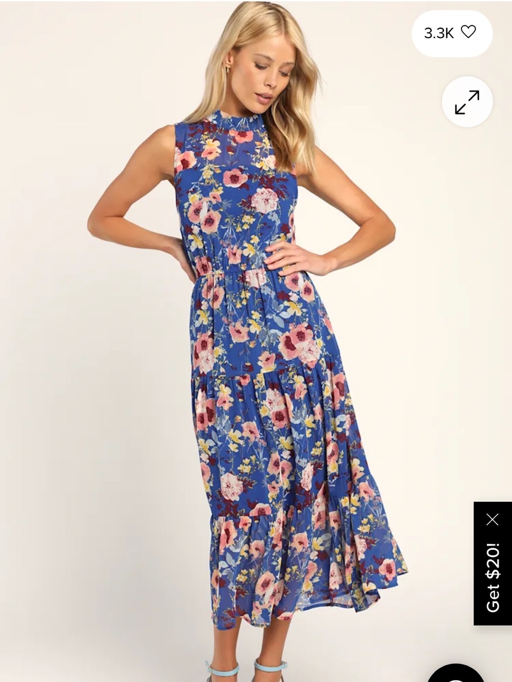 In My Dreams Blue Floral Print Midi Dress XS